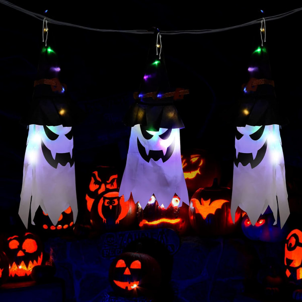 Halloween Spöke Dekoration, 5 st Halloween Hängande Spöke Häxhatt Ljus Halloween Dekor LED Ljus