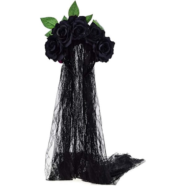 Dia de los Muertos hovedbeklædning rose krone Halloween hovedbeklædning med slør Black