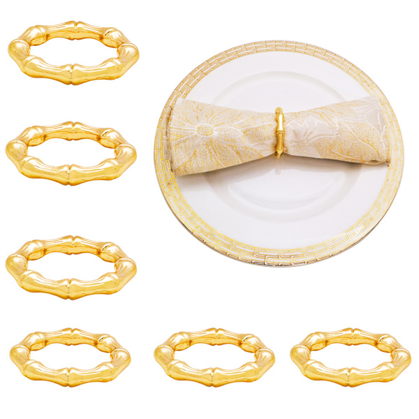 (Bambusform) Guld Servietringe, 6 stk. Servietringe Bambusskud Form Servietholder Buc