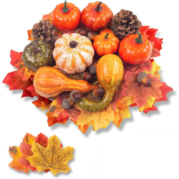 50 stk. Thanksgiving Kunstige Græskar og Grøntsager Sæt Efterårsdekorationer til Hjemmet, 8 stk. Falske Græskar, 12 stk. Kogler