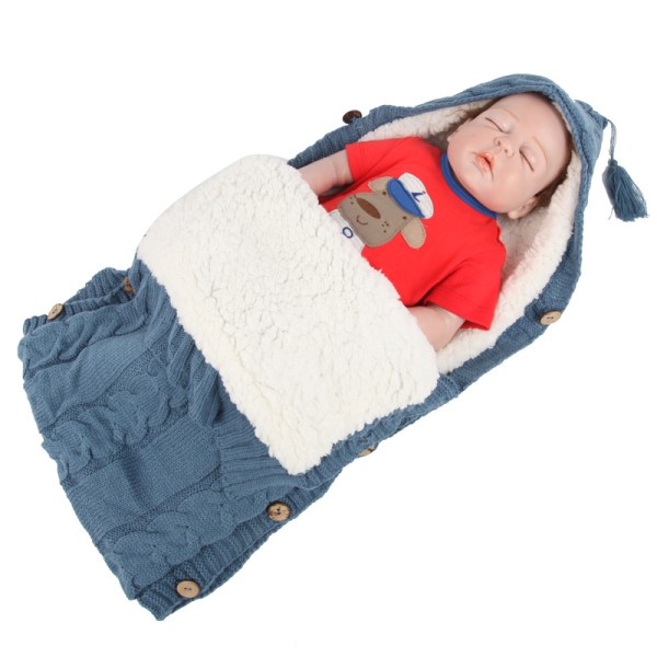 Nyfødt baby strikket svøb tæppe spædbarn sovepose marineblå