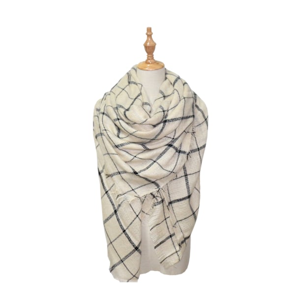 Hvid Sort Firkantet Kvinders Efterår Vinter Sjal Tartan Tassel Blød Varmt Tæppe Sjal Kvinders Sjal Wraps