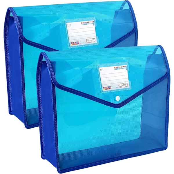 (Blå) 2 st plastmapp expanderbar dokumentmapp med snäpplås, A5 expanderbar fil