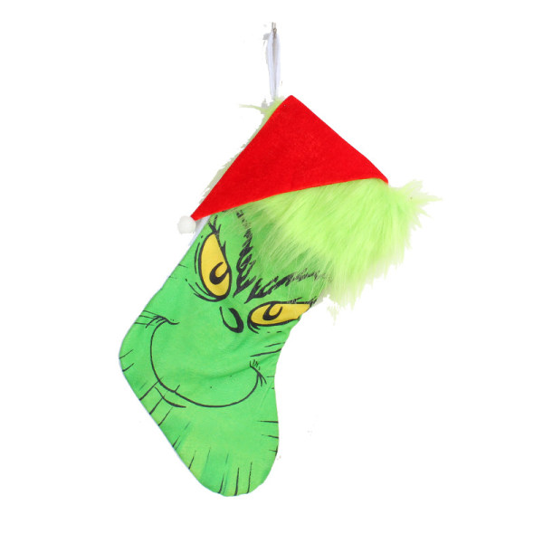 Julstrumpa Grinchs Xmas Godispåse Gåvor Strumpa Hängande Öppen Spis Strumpor Julgåva Strumpor för Chr