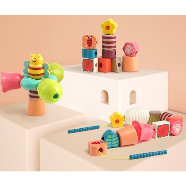 Træsnøreperlelegetøj med nummer til 1-årig pige, Montessori-legetøj 2-årig finmotorik
