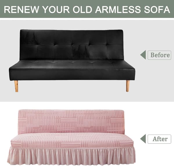 Tøyelig Spandex Click Clack-sofaovertrekk - Rosa - Medium - Mykt overtrekk for armløs sofa med kappe, sammenleggbart og vaskbart sofaovertrekk