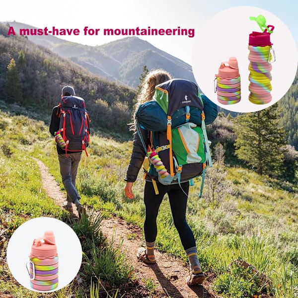(Rosa 1 st) Silikon Hopfällbara Vattenflaskor, 16oz 500ml Portabla Vikbara Expanderbara Vattenflaskor Sportmuggar, Läcksäkra Återanvändbara BPA-fria, för Utomhusbruk