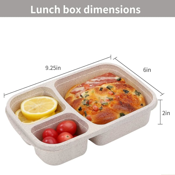 4 3-Compartment Bento Lunch Boxes for Kids and Adults, Durable Pl