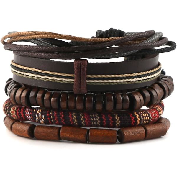 22,86×22,86×6cm Wrap Armbånd Menn Kvinner, Hemp Cords Treperler Etniske Stamme Armbånd, Lær Armbånd