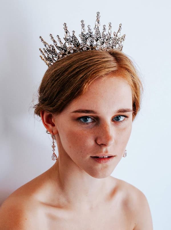 Barock drottningkrona för kvinnor, strass bröllopskrona, svart Ti