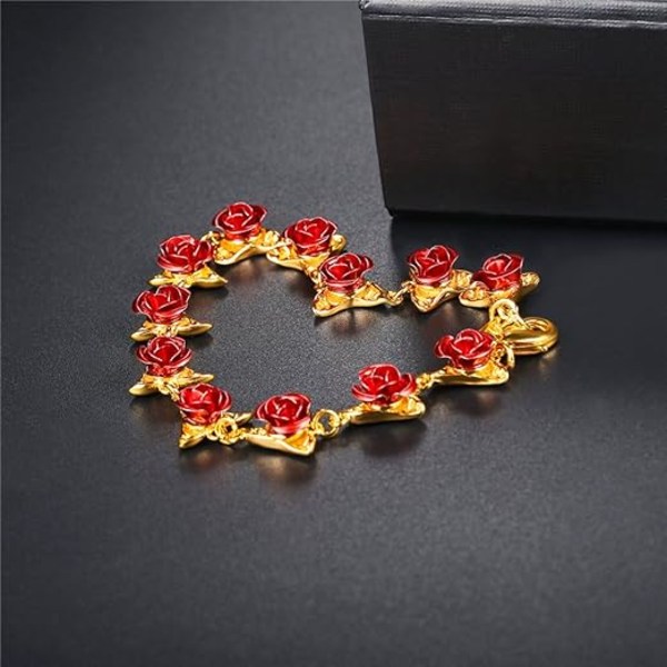 Kvinnor Flickor Rose Flower Charm armband 18K guld eller platina tallrik