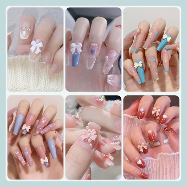 600 st 3D Nagelcharm och Platta Pärlor Set 1, 8 Färger Nagelrosetter Charm + Rosa & Vit Stjärna Hjärta Måne Söta Nageljuveler
