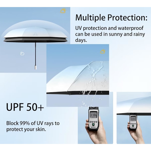 Gradient Farve Kompakt Rejse Folde Automatisk Paraply Bærbar Parasol Auto Åben Luk/UV Beskyttelse/8 Ribber/Letvægt/Sol Regn/Rygsæk/Kvinder Børn