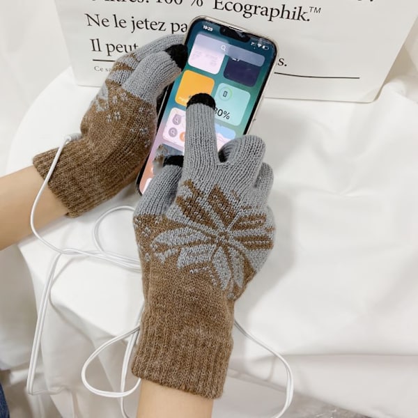 USB-uppvärmda handskar för män och kvinnor (svart grå), vinter touch scr