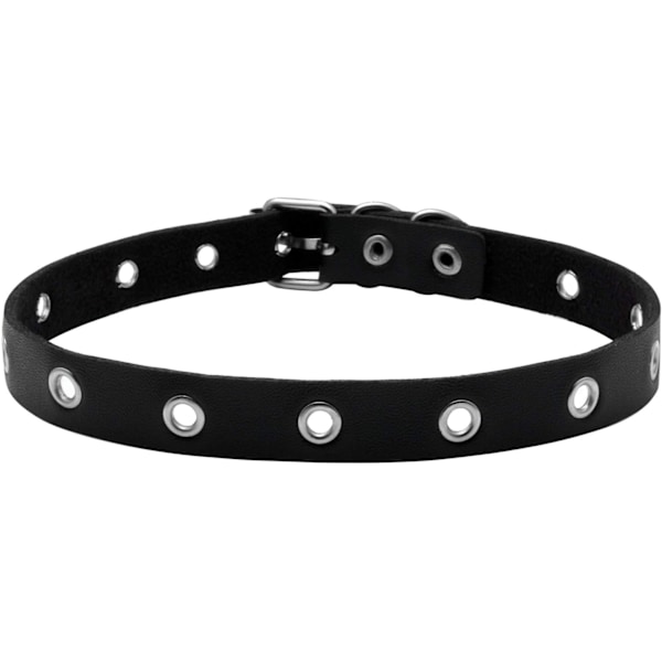 1 st PU-läderhalsband med öljetter för kvinnor och män, punk-krage, goth-emo-accessoarer