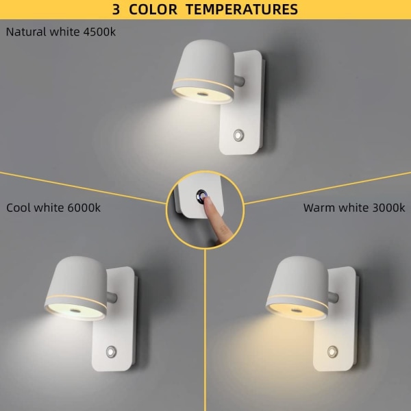 LED justerbar väggspotlight, 5W vit vägglampa med Touch Swi