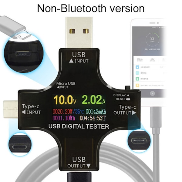 USB-testare Multimeter USB C Ström- och Spänningsmätare 3.6-32V 0-5.1A Testare 2 i 1 Voltmeter Amperem