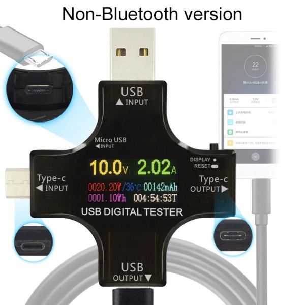 USB Tester Multimeter USB C Strøm- og spændingsmåler 3,6-32V 0-5