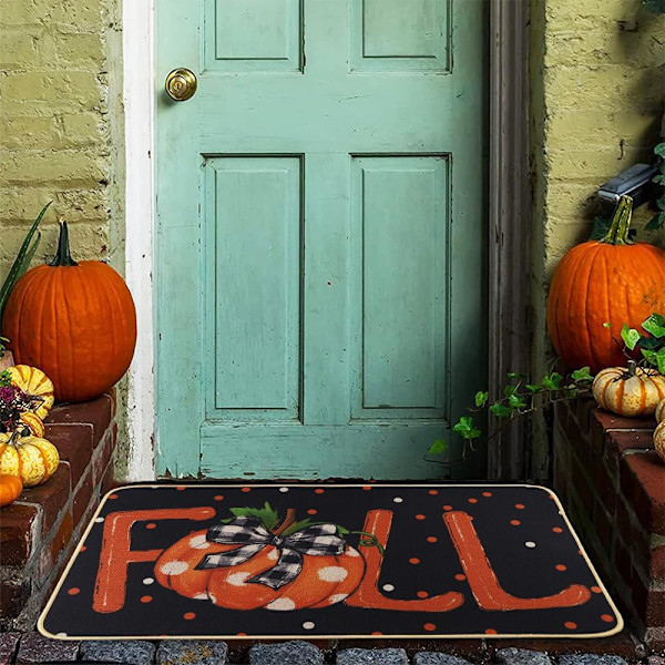 Höstliga Dörrmattor för Thanksgiving, 20 x 32 tum Höst Välkommen Matta Pumpa Buffalo Rutiga Dörrmatta Inomhus Utomhus Lanthus Non-Slip