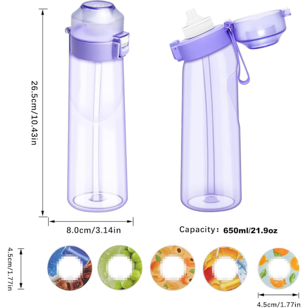 Luftvattenflaska med smakpod 650ML Smakvattenflaska Startset Fruktsmak Vatten C Purple