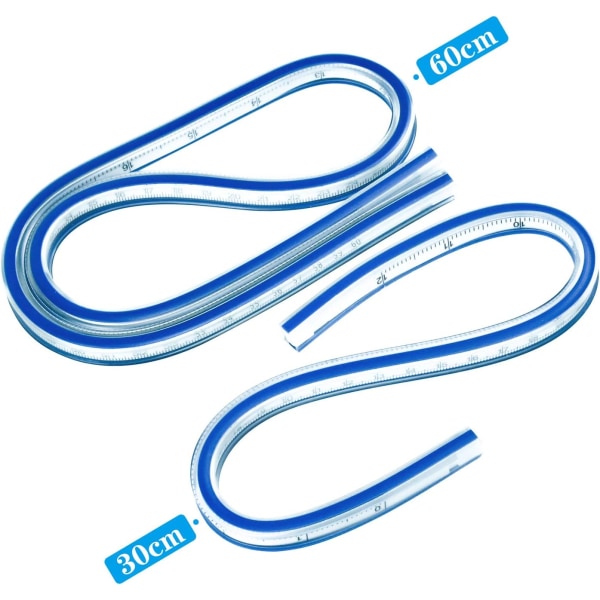 Fleksibel lineal, （30CM + 60CM） buet lineal, dobbeltsidet kreativ slangelineal til skole, studie, Dr.