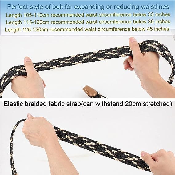 Blå Vit Röd 105-125cm Flätad Elastisk Bälte för Kvinnor Spänne Mig