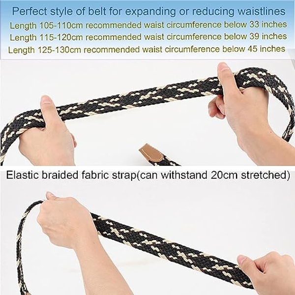 Sort 105-125cm flettet elastisk bælte til kvinder Spænde Herrebælter