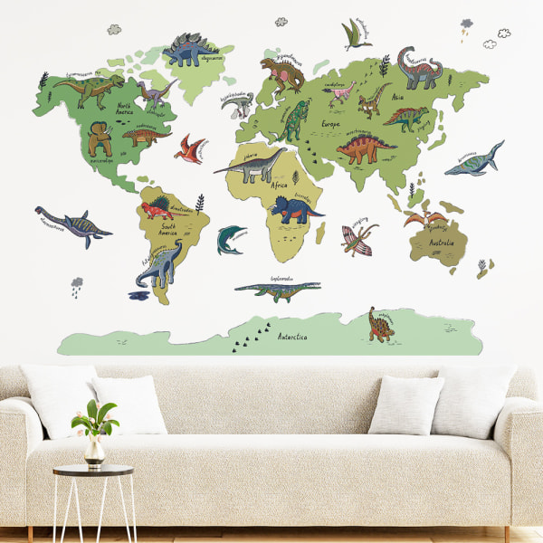 Animal World Map Kids Wall Stickers (30x90cm) Jungle Safari Wild Giraffe Educational Ge B