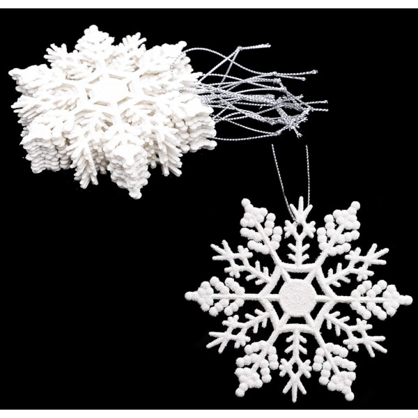 Sæt med 12 stk (Hvid) - Hængende dekorationer med 10 cm snefnug - Ch