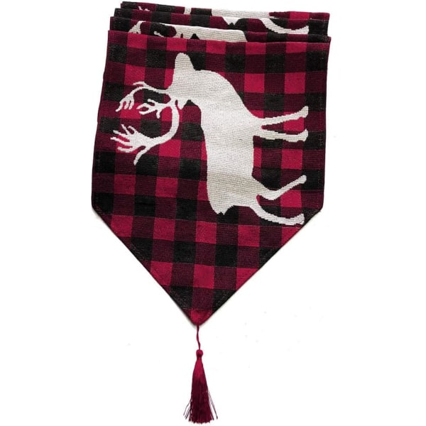 Julebordløber i rød og sort buffalo check plaid