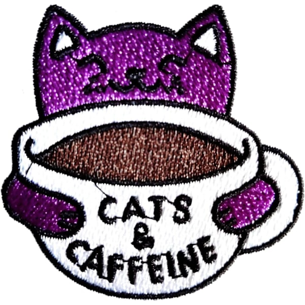 Sjov Kaffe Kat Lap, Katte & Koffein Broderet Stryge-På/Sy-På Lap Applikation DIY Håndværk Tilbehør Til Tøj Ja
