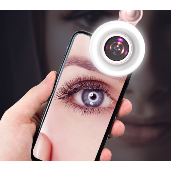 (Rosa) Mobiltelefonlading 15X Makrolinse Selfie Flash Reiseklips