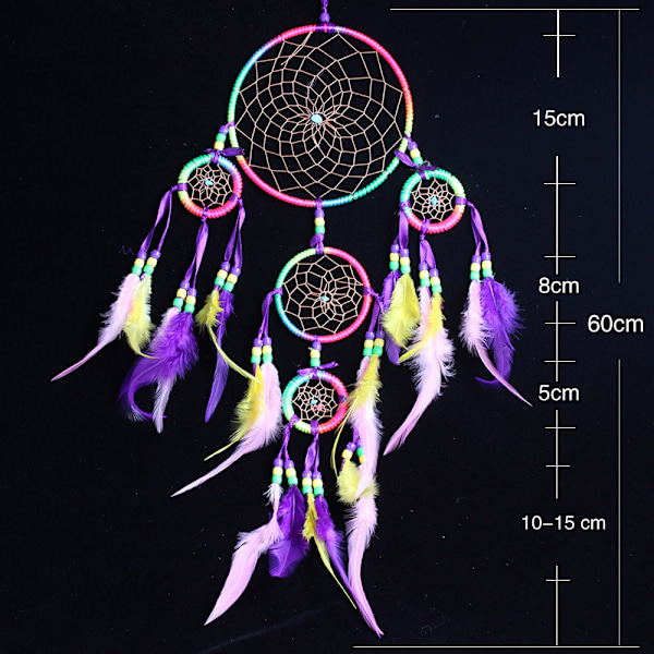 Farverig drømmefanger med fem ringe
