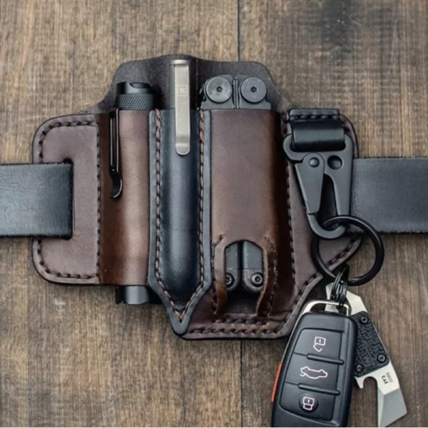 Läder EDC fickorganisatör för män, fodral med pennhållare, K