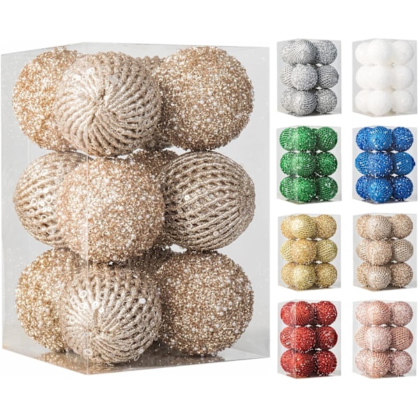 17×17×25cm 3.15\" Julekuler Ornamenter 12 stk Glitter Sekvens Kuler Juletre Kuler Jul Hengekuler for Jul T