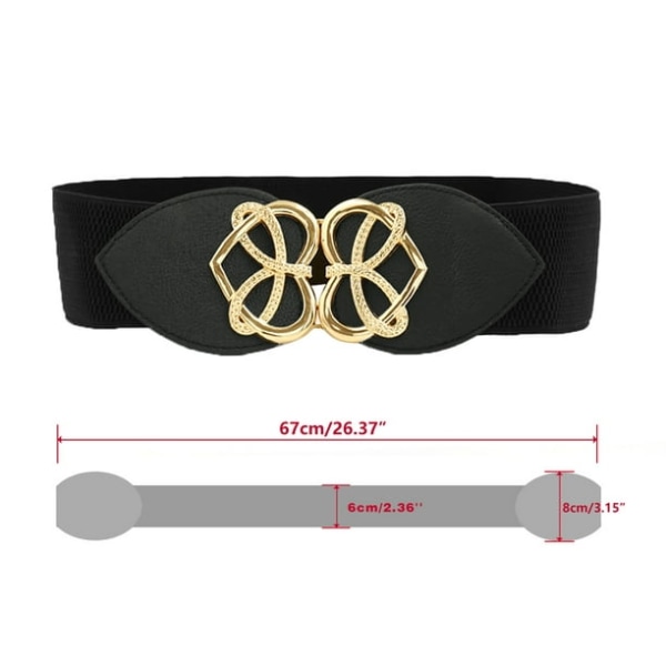 1 Women's Metal Decor Interlocking Buckle Elastic Waist Belt（pink）