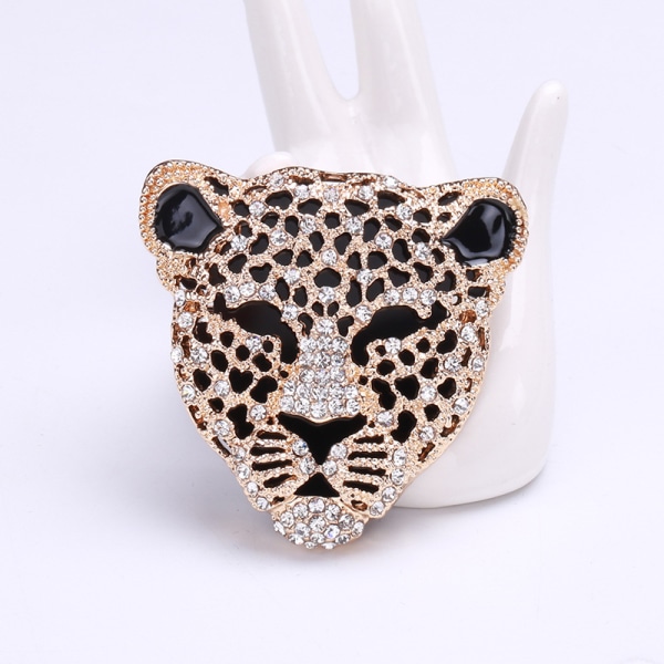 Retro guldemaljeplettet leopardhoved Rhinestone Crystal An