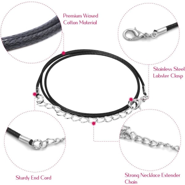 100 st halsbandssnöre för smyckestillverkning, svart vaxat halsband Cor