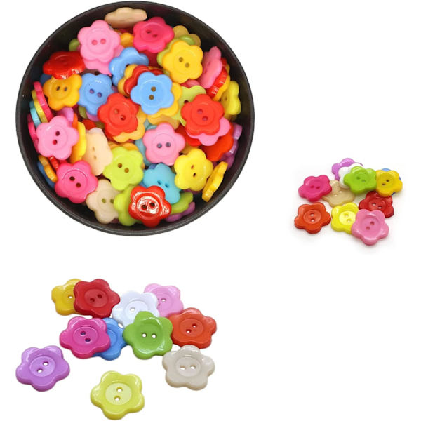 Farverige knapper, 400 stk. blomsterformede knapper, 13,5 mm 2-huls assorterede syknapper til alle håndværk