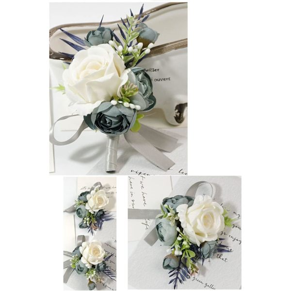 2 st boutonniere handledsbloms set, konstgjord ros män kvinnor handledsbloms armband boutonniere