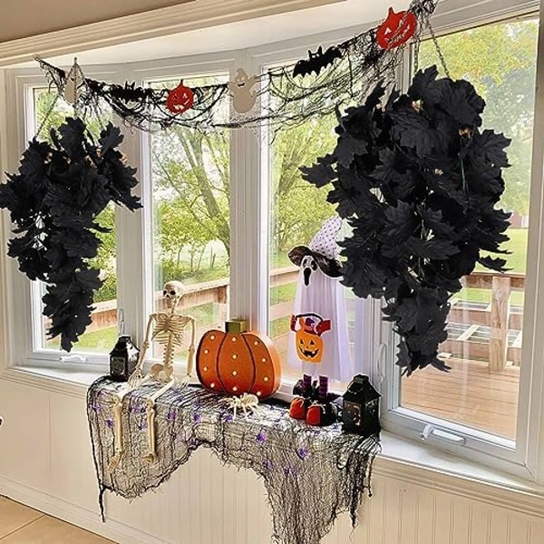 Svarta Lönnlöv Konstgjorda Hängande Växter Svarta Falska Växter Konstgjorda Höstlöv Halloween Falska Växter Svarta Löv Artific