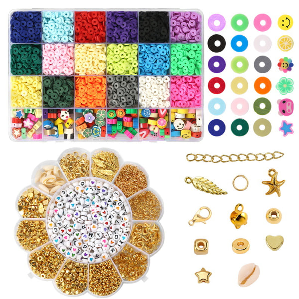 4000 st Lerlera Pärlor för Smycken Armband Gör-Det-Själv-Kit 6mm 24 Färger