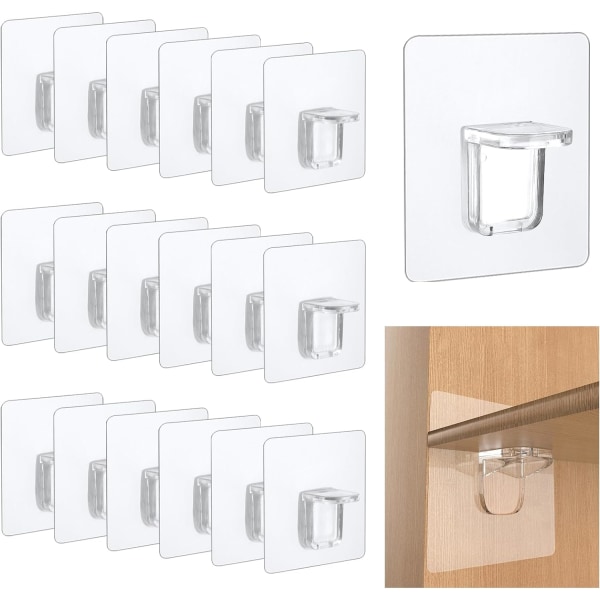 Lot de 18 Supports d'étagères Autocollants, 6 x 6 cm Chevilles de Support d'Étagère, Transparent D'é