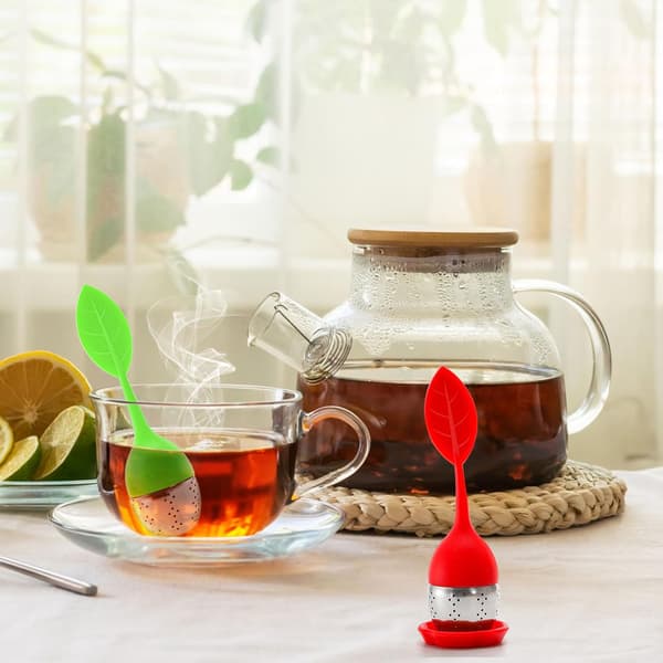 7-pack Silikon Teinfuser, Söt Lösbladste-sil, Finmaskig Tesil med Droppbricka, Rostfritt Stål Tefilter Boll Te Diffuser