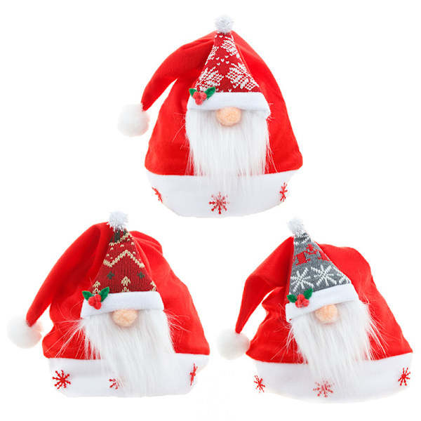 Sæt med 3 julehatte julemandshat voksen børnejulemandshat kostume nisse