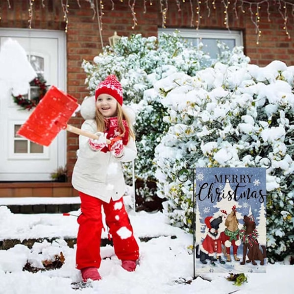 1 stk Julehaveflag Til Udendørs Dekoration, Vinterjulehunde Sæsonmæssig Bondegård Ferie Udendørs 12x18 Tommer