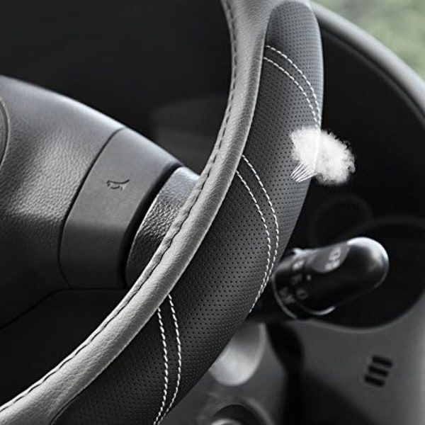 Læderratdæksel 14 1/2 tommer til 15 tommer Universal, Polstret Blødt Greb Åndbart til Bil Lastbil SUV Jeep, Anti