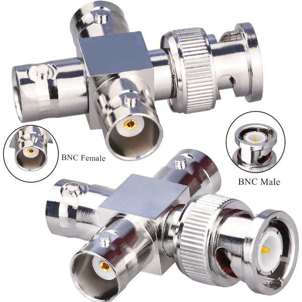 2-pakning BNC hann til 3 hunn T-type RF koaksial-kontakter 4 W