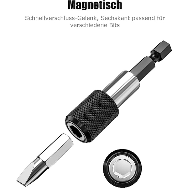 Förpackning 1/4\" Snabbväxlande Magnetisk Bitshållare Magnetisk Bitshållare för Sladdlös Skruvdragare Lämplig för Borr, Skruvdragare, Gängad Skruv, Längd 60mm