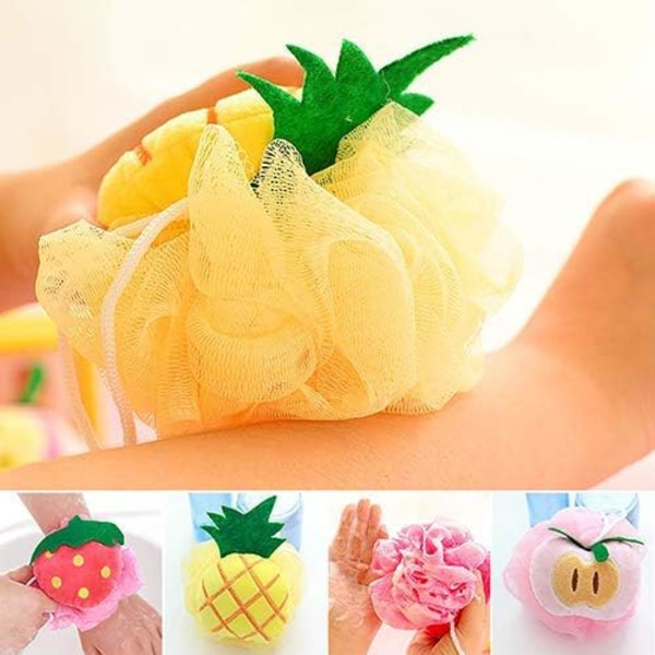 Gul Ananas Myk Fruktformet Badepuff Kroppsåpeskum Boble Nett Ball Kroppsskrubb Bade Dusj Svamp Pouf Loofahs Mesh